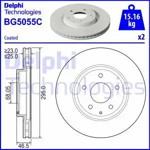 Тормозной диск DELPHI BG5055C вентилируемый , передняя ось