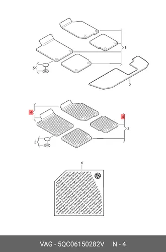 Коврики в салон VAG 5QC061502  82V