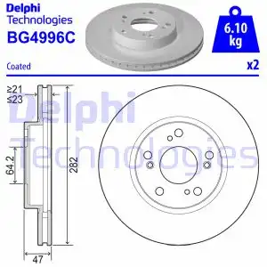 Тормозной диск DELPHI BG4996C вентилируемый , передняя ось