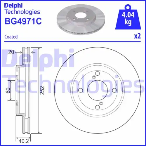 Тормозной диск DELPHI BG4971C вентилируемый , передняя ось