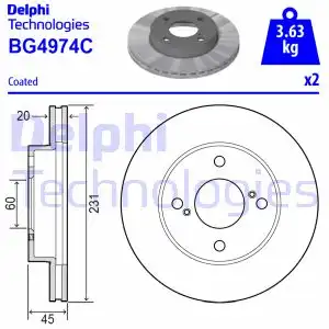 Тормозной диск DELPHI BG4974C вентилируемый , передняя ось