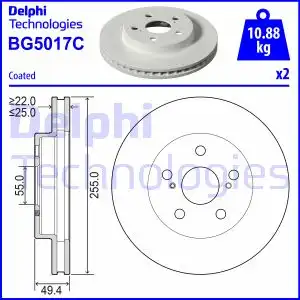 Тормозной диск DELPHI BG5017C вентилируемый , передняя ось