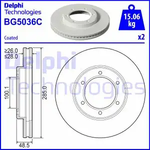 Тормозной диск DELPHI BG5036C вентилируемый , передняя ось