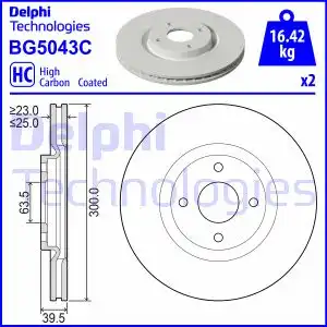 Тормозной диск DELPHI BG5043C вентилируемый , передняя ось