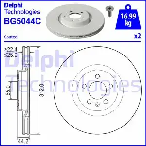 Тормозной диск DELPHI BG5044C вентилируемый , передняя ось