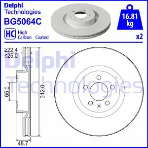 Тормозной диск DELPHI BG5064C вентилируемый , передняя ось