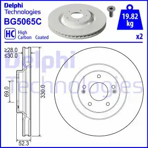 Тормозной диск DELPHI BG5065C вентилируемый , передняя ось