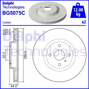 Тормозной диск DELPHI BG5075C вентилируемый , задняя ось