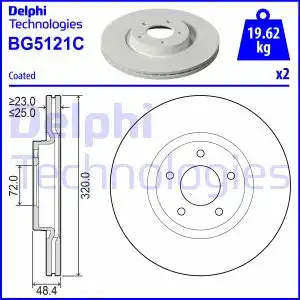 Тормозной диск DELPHI BG5121C вентилируемый , передняя ось