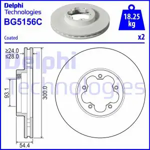 Тормозной диск DELPHI BG5156C вентилируемый , передняя ось