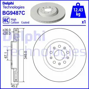 Тормозной диск DELPHI BG9487C вентилируемый , передняя ось