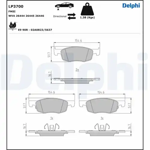 Тормозные колодки дисковые DELPHI LP3700