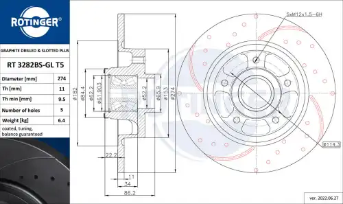 Тормозной диск ROTINGER RT 3282BS-GL T5