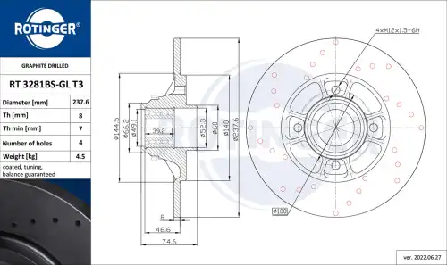 Тормозной диск ROTINGER RT 3281BS-GL T3