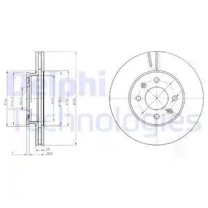 Тормозной диск DELPHI BG4096 вентилируемый , передняя ось
