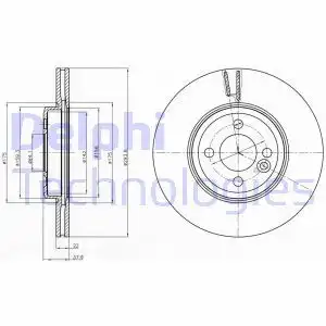 Тормозной диск DELPHI BG4184 вентилируемый , передняя ось
