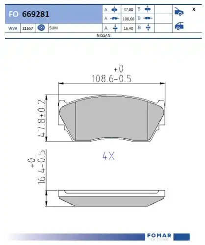 Тормозные колодки дисковые FOMAR FO 669281