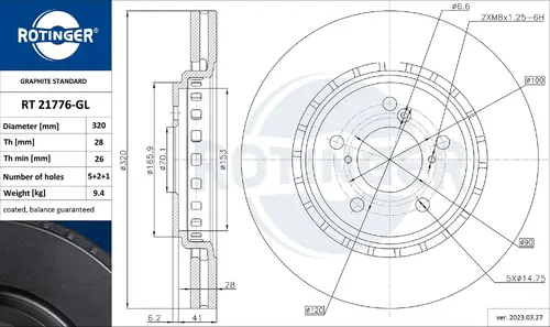 Тормозной диск ROTINGER RT 21776-GL