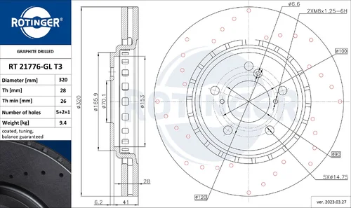 Тормозной диск ROTINGER RT 21776-GL T3