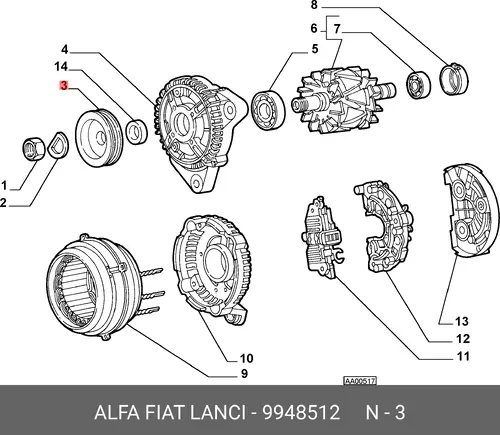 Ременный шкив, генератор 9948512 FIAT