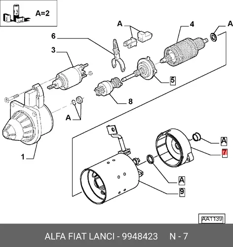 Подшипник коллектора, стартер 9948423 FIAT