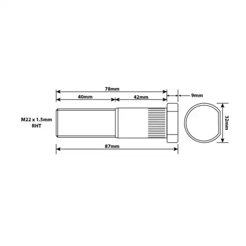 WHEEL STUD M22x1.5 RHT 78MM UH IVWB0006 UC