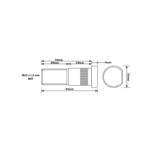 WHEEL STUD M22x1.5 RHT 74MM UH IVWB0005 UC