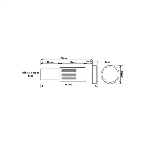 WHEEL STUD M18x1.5 RHT 80MM UH RNWB0007 UC