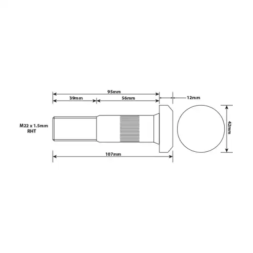 WHEEL STUD M22x1.5 RHT 95MM UH RNWB0005 UC