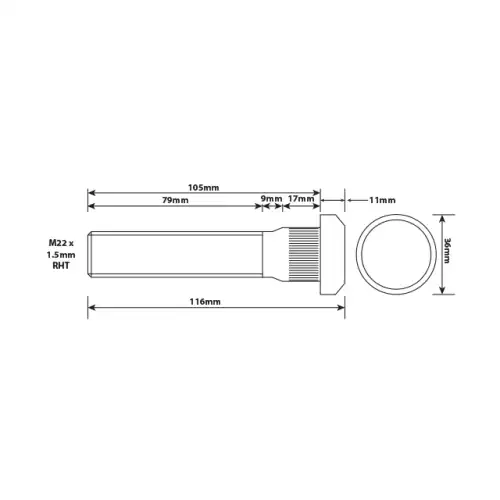 WHEEL STUD M22x1.5 RHT 105MM UH VLWB0003 UC