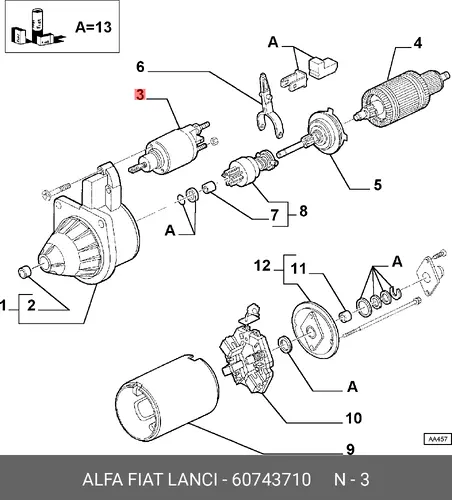 втягивающее реле стартера Audi 60743710 LANCIA