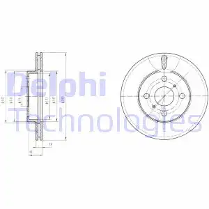 Тормозной диск DELPHI BG2588 вентилируемый , передняя ось