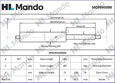gas spring, bonnet \VAG MOP045098 MANDO