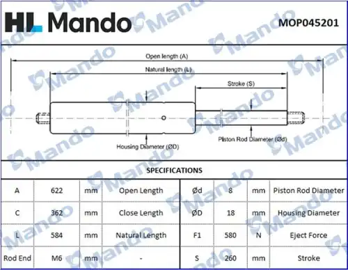 Амортизатор (упор) багажника MANDO MOP045201
