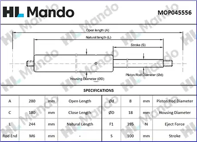 Амортизатор (упор) багажника MANDO MOP045556