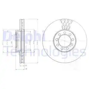 Тормозной диск DELPHI BG9062 вентилируемый , передняя ось
