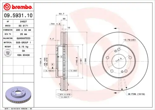 Тормозной диск BREMBO 9593110