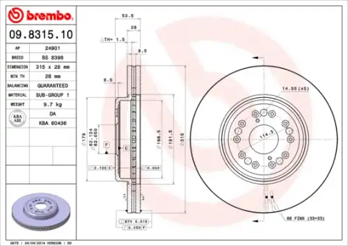 Тормозной диск BREMBO 9831510