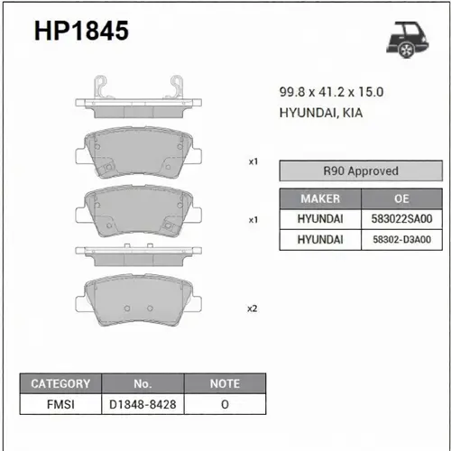 Тормозные колодки дисковые SANGSIN HP1845
