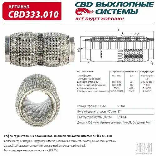 Гофра глушителя CBD CBD333010 L= d=