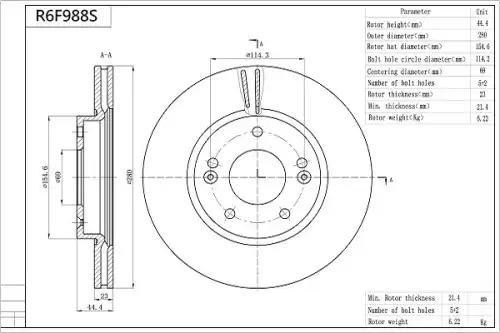 Тормозной диск AISIN R6F988S