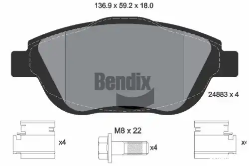 Тормозные колодки дисковые передняя ось BENDIX BPD1214