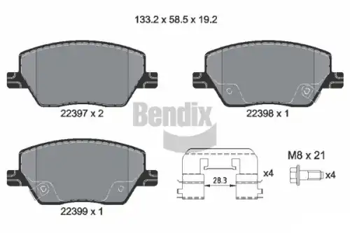 Тормозные колодки дисковые передняя ось BENDIX BPD1256