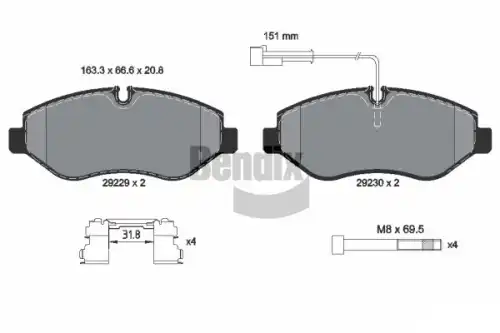 Тормозные колодки дисковые передняя ось BENDIX BPD1268
