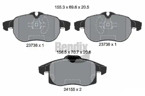 Тормозные колодки дисковые передняя ось BENDIX BPD1533