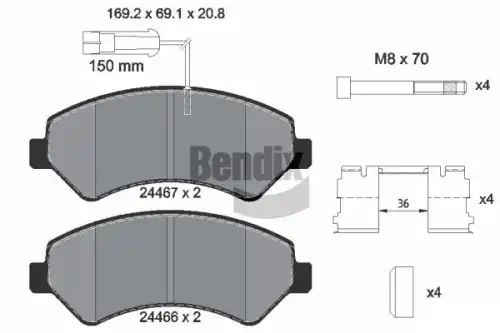 Тормозные колодки дисковые передняя ось BENDIX BPD1567