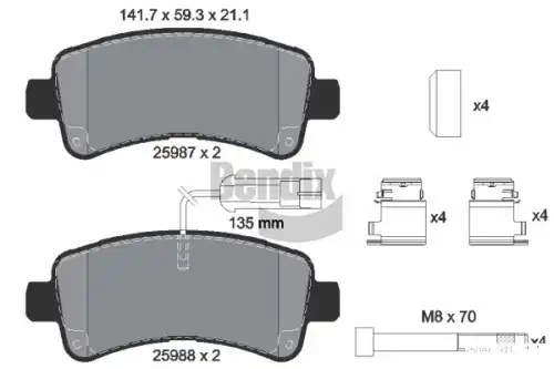 Тормозные колодки дисковые задняя ось BENDIX BPD1584