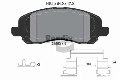 Тормозные колодки дисковые передняя ось BENDIX BPD2174