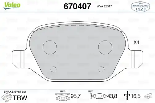 Тормозные колодки дисковые VALEO 670407
