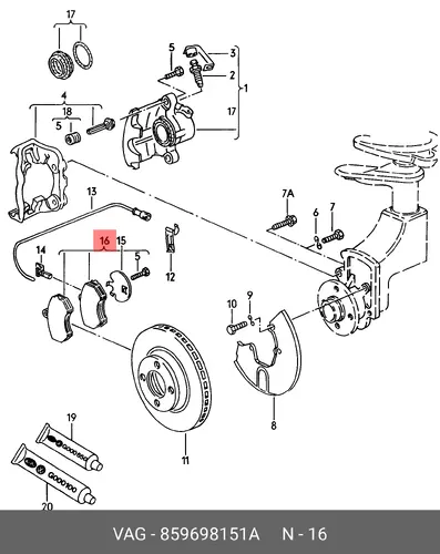 колодки дисковые торм. перед. SEAT 859698151A VAG